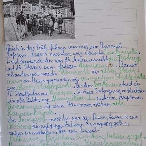 Bild einer Schulheftseite mit dem Kufstein-Bericht