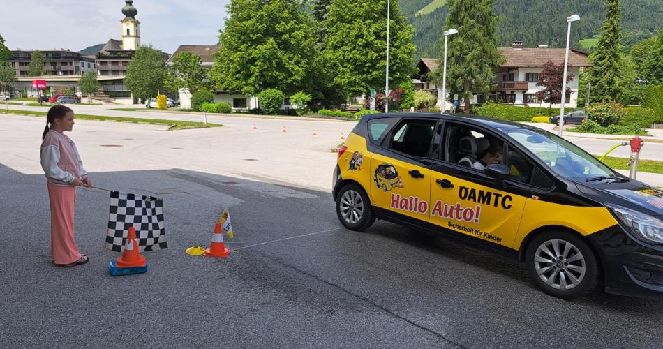 Kind mit Fahne und Auto